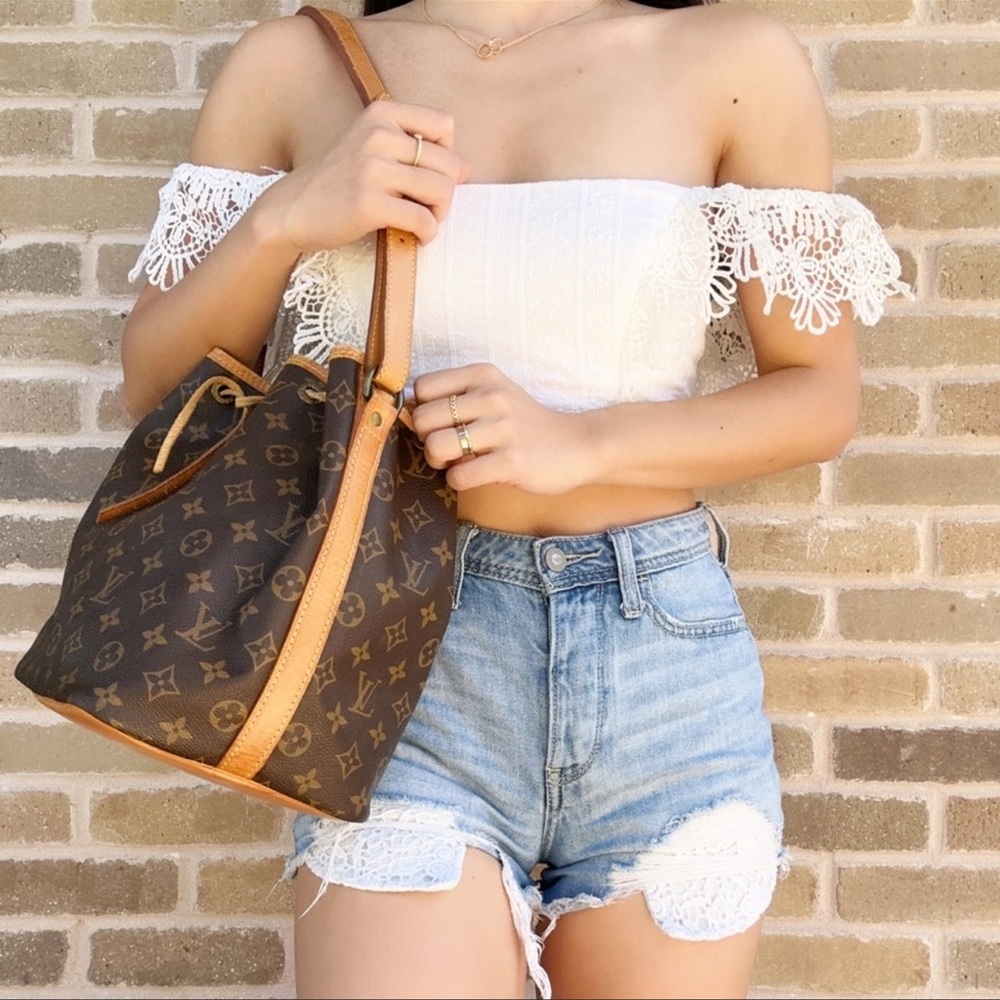 Louis Vuitton Petit Noe Drawstring Bucket Bag Shoulder Bag Monogram Brown - Picture 4 of 9